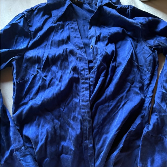 Tesori 100% Silk Olive & Blue Shirts - Picture 4 of 5